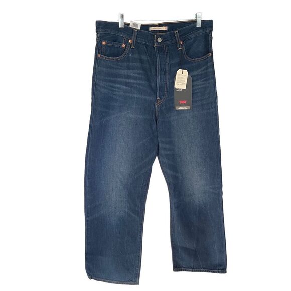 NWT Levis Ribcage Straight Ankle Button Fly Medium Wash Jeans Size 32W 27L - Picture 1 of 13